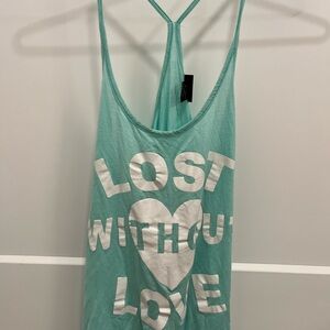 Teal Sleeveless Top with White Print